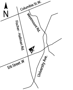 Map for Oz Hair and Skin showing location on Erb Street on the corner of Fischer-Hallman
